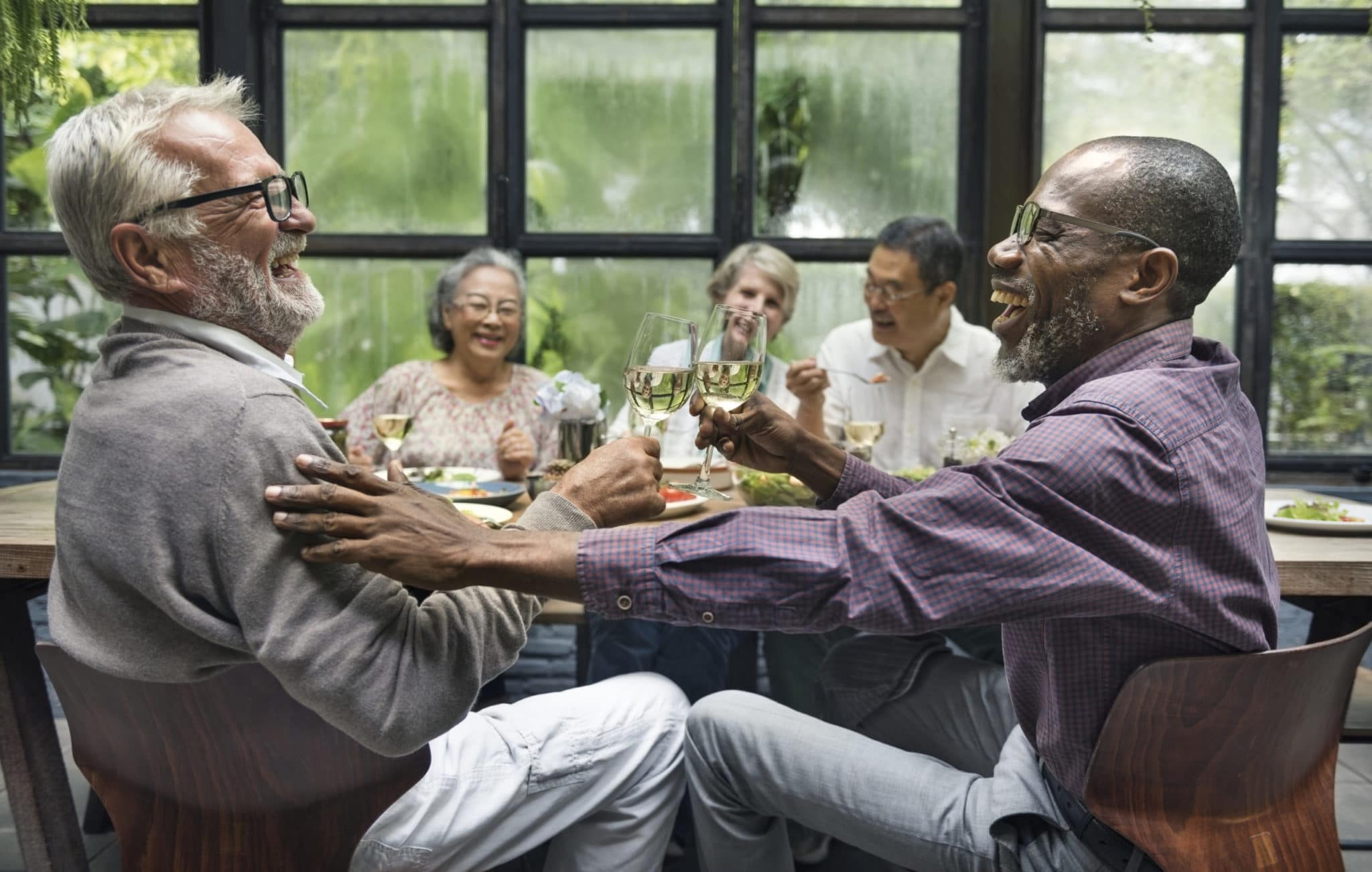 older people having a good time talking